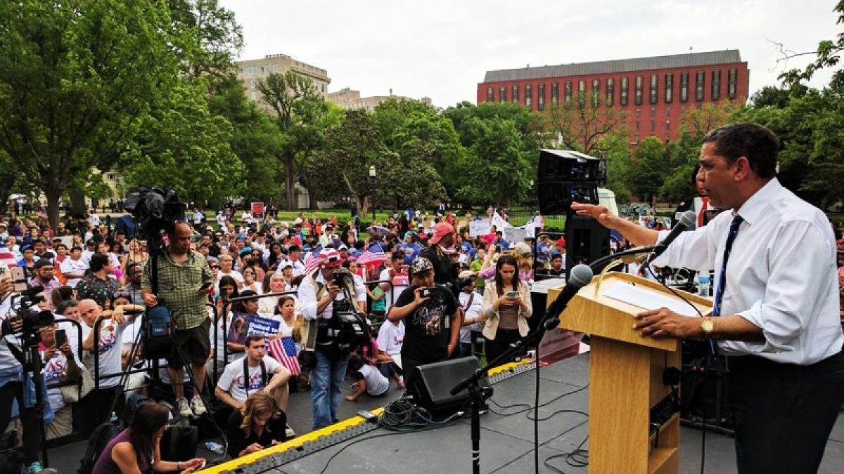 Congressman Espaillat addressing a crowd about Civil Rights