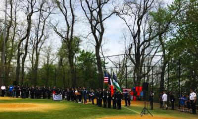 Gathering in a wooded park