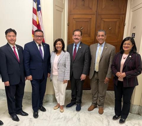 From left to right: Reps. Lieu, Carbajal, Torres (CA), García (IL), Espaillat, & Jayapal 