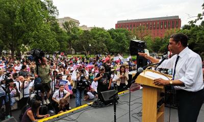 Congressman Espaillat addressing a crowd about Civil Rights