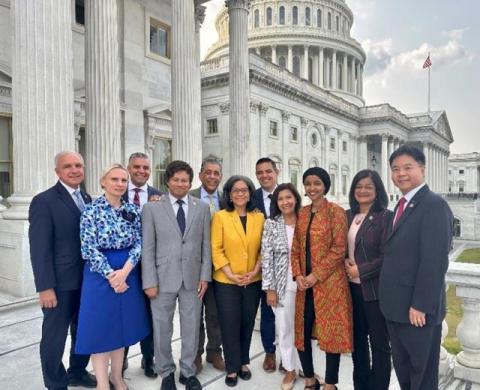   From left to right: Reps. Gimenez, Spartz, Ciscomani, Thanedar, Espaillat, Strickland, Garcia (CA), Torres (CA), Omar, Jayapal, & Lieu 